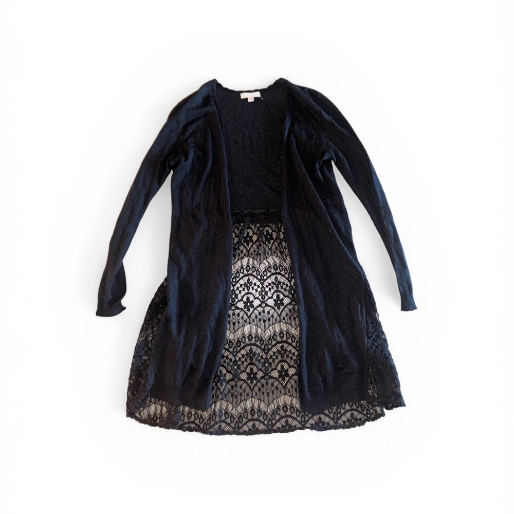 375. Lauren Conrad Black Lace-Trim Open Front Women's Cardigan